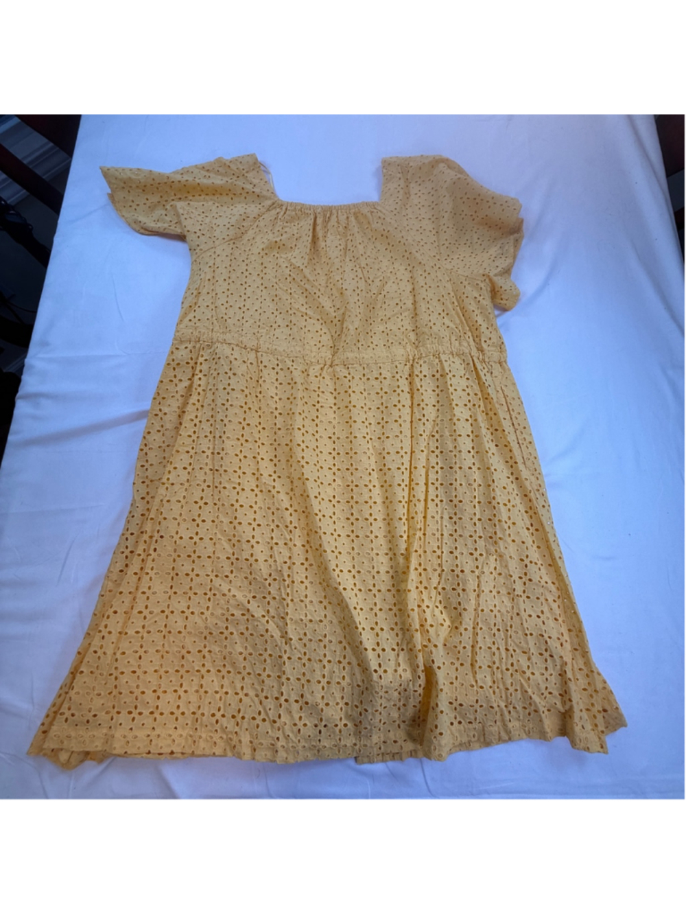 Terra & Sky Eyelet Midi Dress 2X Yellow Button Front Cottagecore Boho Plus Size - Picture 6 of 7